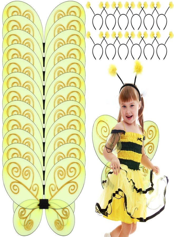 Yuxung 12 Set Bee Wings with Antenna Headband for Kids Halloween Costumes Accessories Yellow Bee Wings Grey Bee Wings Dress up Cosplay Party Favors for Women and Kids - Image 1